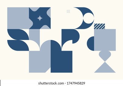 Motif d'oeuvre d'inspiration scandinave réalisé avec des formes géométriques simples et des formes découpées et colorées. Composition abstraite vectorielle, utile pour les arrière-plans, la création d'affiches, les impressions en tissu, l'invitation.