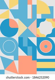 Scandinavian inspired artwork pattern made with simple geometrical forms and hand-drawn shapes. Abstract vector composition, useful for backgrounds, poster design, fabric prints, invitation letters.