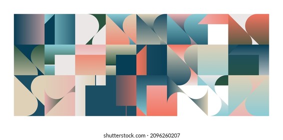 Scandinavian inspired artwork pattern made with simple geometrical forms and cutout colorful shapes. Abstract vector composition, useful for backgrounds, poster design, fabric prints, invitation.