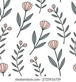 Padrão sem emenda de urze inspirado escandinavo com cores mínimas e linhas limpas no conceito branco como cor mínima Flores de urze escandinava com linhas limpas criando um padrão sem emenda simples ideal para decoração moderna em casa no Photo Stock Concept e espaço vazio no lado esquerdo, sem texto —ar 7:2 —tile