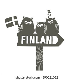 Scandinavian invitation with cute owls. Vector illustration.
