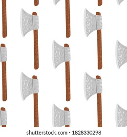 Scandinavian isolated seamless pattern with stylized warrior hatchets elements. Steel weapon with wood handle on white background. Vector illustration.