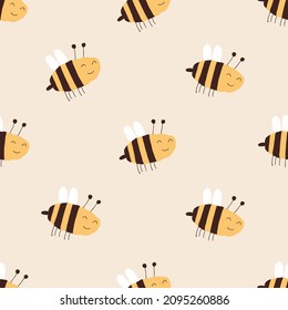 scandinavian kids room decor textile print bee yellow on a calm beige background. wrapping paper seamless pattern eps vector