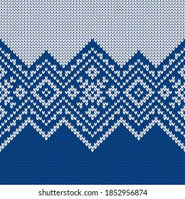 Patrón ininterrumpido de punto escandinavo. Suéter noruego de estilo nativo, adorno con copos de nieve. Diseño de Fair Isle. Textura de lana. Fondo de vacaciones de invierno. Ilustración vectorial.