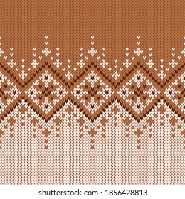 Patrón ininterrumpido de punto escandinavo. Suéter noruego de estilo nativo, adorno con copos de nieve. Diseño de Fair Isle. Textura de lana. Fondo de vacaciones de invierno. Ilustración vectorial.