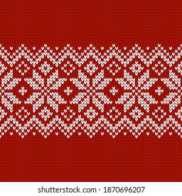 Scandinavian knitted seamless pattern. Norwegian native style sweater, ornament with snowflakes. Fair Isle design. Wool pattern. Winter holiday background. Vector illustration.