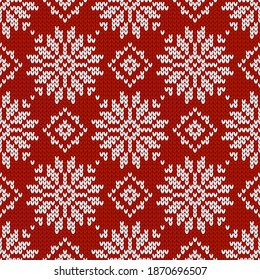 Patrón ininterrumpido de punto escandinavo. Suéter noruego de estilo nativo con copos de nieve. Textura de lana. Fondo de vacaciones de invierno. Ilustración vectorial.