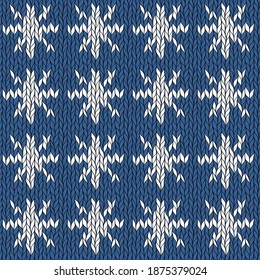 Scandinavian knitted seamless pattern. Norwegian native style sweater with snowflakes. Wool texture. Winter holiday background.  