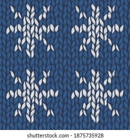 Scandinavian knitted seamless pattern. Norwegian native style sweater with snowflakes. Wool texture. Winter holiday background.  
