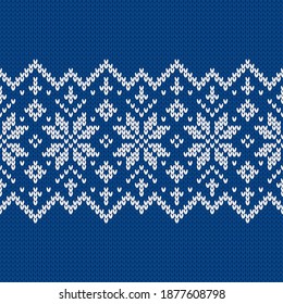 Patrón ininterrumpido de punto escandinavo. Suéter noruego de estilo nativo, adorno con copos de nieve. Diseño de Fair Isle. Patrón de lana. Fondo de vacaciones de invierno. Ilustración vectorial.