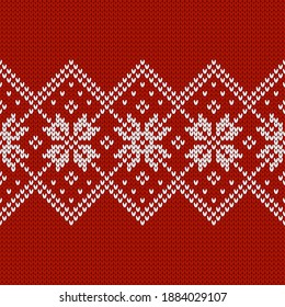Patrón ininterrumpido de punto escandinavo. Suéter noruego de estilo nativo, adorno con copos de nieve. Diseño de Fair Isle. Textura de lana. Fondo de vacaciones de invierno. Ilustración vectorial.