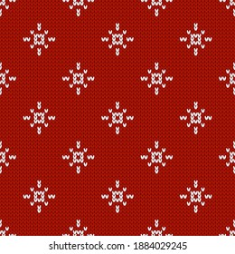 Patrón ininterrumpido de punto escandinavo. Suéter noruego de estilo nativo con copos de nieve. Textura de lana. Fondo de vacaciones de invierno. Ilustración vectorial.