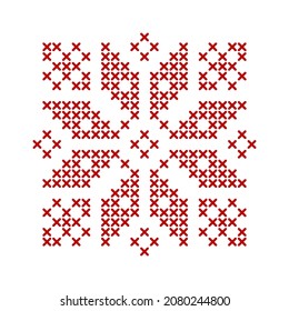 Scandinavian knitting pattern. Geometric redwork ornament for snowflake star embroidery. Perfect for Christmas cross-stitch design. Vector illustration