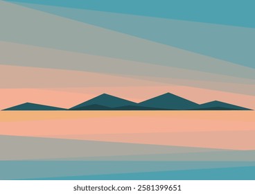 Scandinavian landscape with sea and mountains vector illustration. Norwegian fjord. Nordic nature landscape