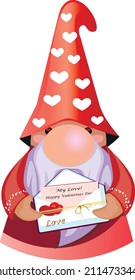 Scandinavian leprechaun with an envelope for Valentine's Day