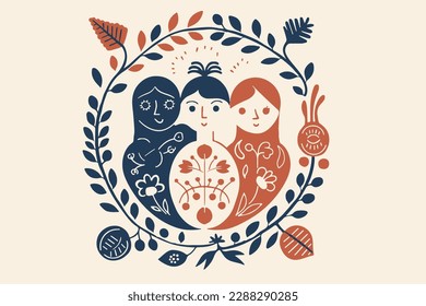 Scandinavian line logo bird abstract ethno postcard