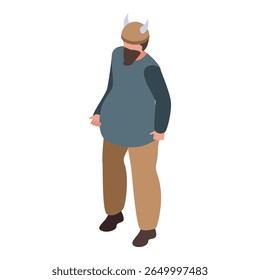 Scandinavian man wearing traditional clothes standing with helmet with horns