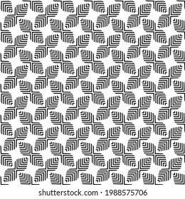 Scandinavian modern folk seamless vector pattern with leaves, black lines and other geometric shapes on white background in minimalist geometric style
