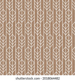 Scandinavian modern folk seamless vector pattern with white lines, arrows and leaves on post paper in minimalist geometric style