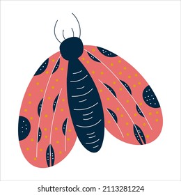La polilla escandinava aislada. Insectos con alas y puntos rojos. Ilustración vectorial plana. Diseño de mariposa para niños. Ilustración de dibujos animados a mano