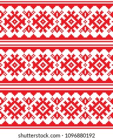 Scandinavian, Nordic vector seamless pattern, Lapland long red folk art design, Sami people traditional embroidery.
Repetitive design inspired by traditional fashion worn by Laplanders, repetitive 
