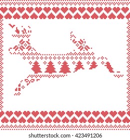 Scandinavian Norwegian style  winter stitching  knitting  Christmas pattern in  in deer white background
