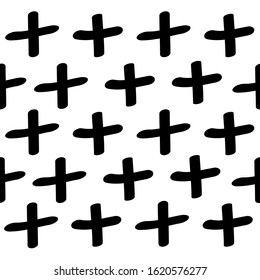 Scandinavian pattern. Black and white abstract geometric background. Hand drawn striped cross mark line shape. Flat design style. Vector illustration