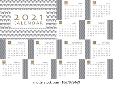 scandinavian pattern design calendar template for 2021 year.