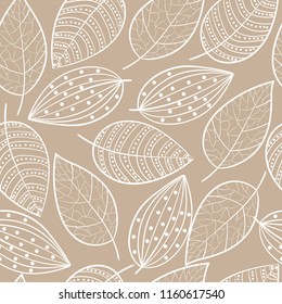 Scandinavian pattern foliage leafs lace doodle,coffee color for background,web design,package,textile,decor,template,inventation cards,personal
