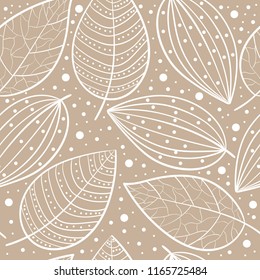 Scandinavian pattern foliage leafs lace doodle chocko cocoa and white for background,web design,package,textile,decor,template,inventation cards,personal