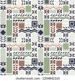 Diseño geométrico escandinavo en color verde, gris y naranja