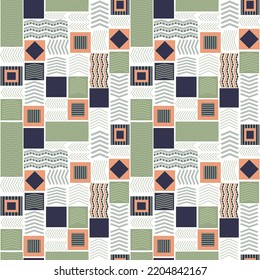 Scandinavian pattern , geometric design in green, grey and orange color