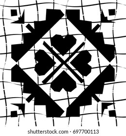 Scandinavian pattern on grid, seamless vector background.
