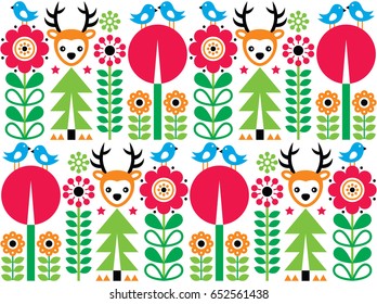 Scandinavian pattern, seamless folk art pattern, children background