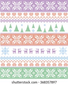 scandinavian pattern vector image with snowflakes, deers and christmas tree