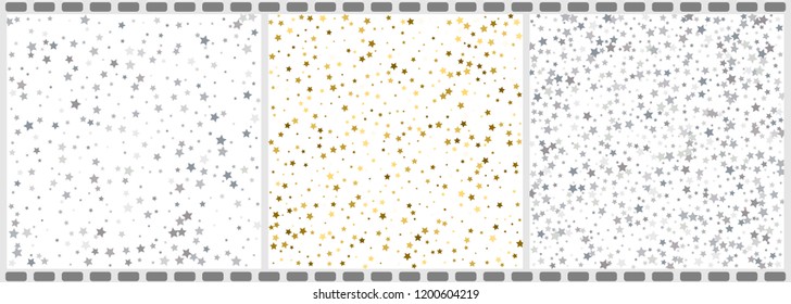 Scandinavian  patterns with gold and silver stars. Stock vector. 3 in 1