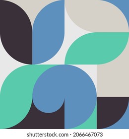 A Scandinavian piece of art made using simple geometric shapes and hand-drawn shapes. Abstract vector composition useful for backgrounds, poster design, fabric prints, invitation letters.