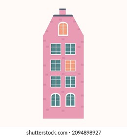 Scandinavian Pink house. Vector isolated image for use in clipart