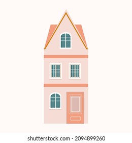 Scandinavian Pink house. Vector isolated image for use in clipart