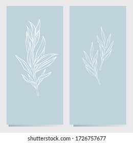 Scandinavian postcard set with leaf. Simple minimalistic postcards with nature element.Postcards with botanical element.
