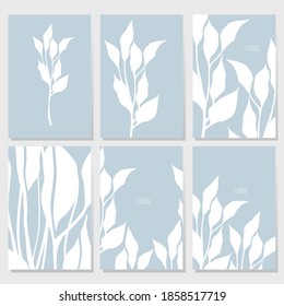 Skandinavische Postkartenset mit Blättern. Einfache minimalistische Postkarten mit natürlichen Elementen. Postkarten mit botanischem Element.
