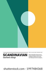 Scandinavian poster template with lettering. Yellow and green geometric shapes. Colorful abstraction illustration with bauhaus and cubism style. Vector art for print and poster.
