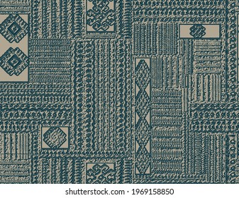 Scandinavian print carpet pattern design . Rug with cotton line, motifs dots on green background. Geometric pattern. Mid-century, Farmhouse, Ethnic, Chalet, Scandinavian interior. vector