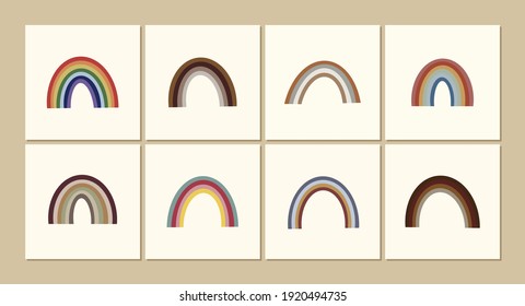 Scandinavian rainbow cards. Vector illustration for kids, nursery decor, posters, prints, cards, fabric.
