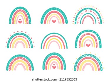 scandinavian rainbow cute greeting card elements isolated on a white background