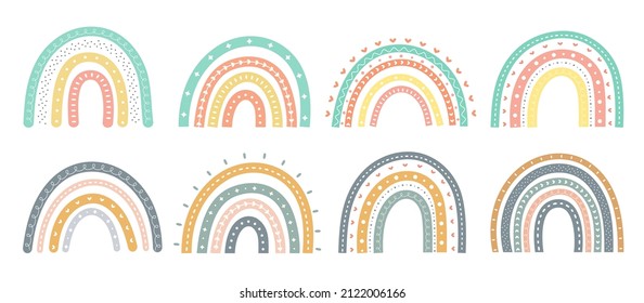 scandinavian rainbow cute greeting card elements isolated on a white background