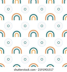 Scandinavian rainbow with ornaments seamless pattern