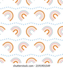 Scandinavian rainbow with ornaments seamless pattern