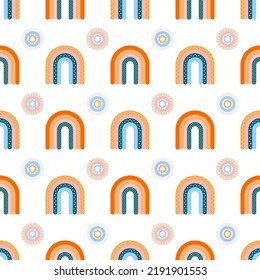 Scandinavian rainbow with ornaments seamless pattern