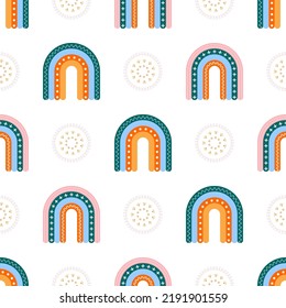 Scandinavian rainbow with ornaments seamless pattern